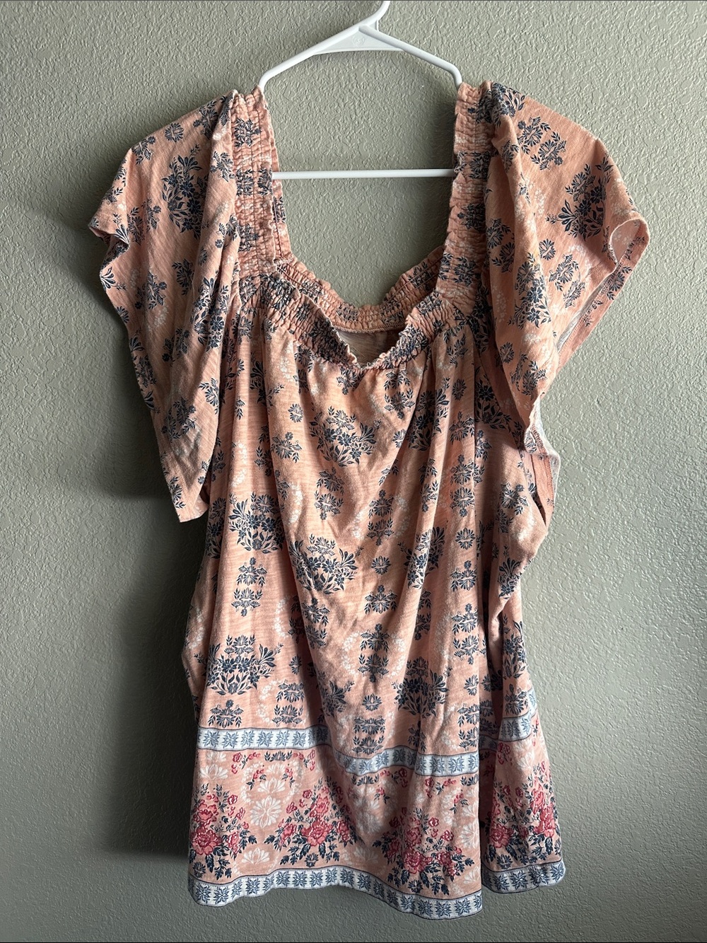 St. John's Bay Peach Floral Smocked-Neck Tunic